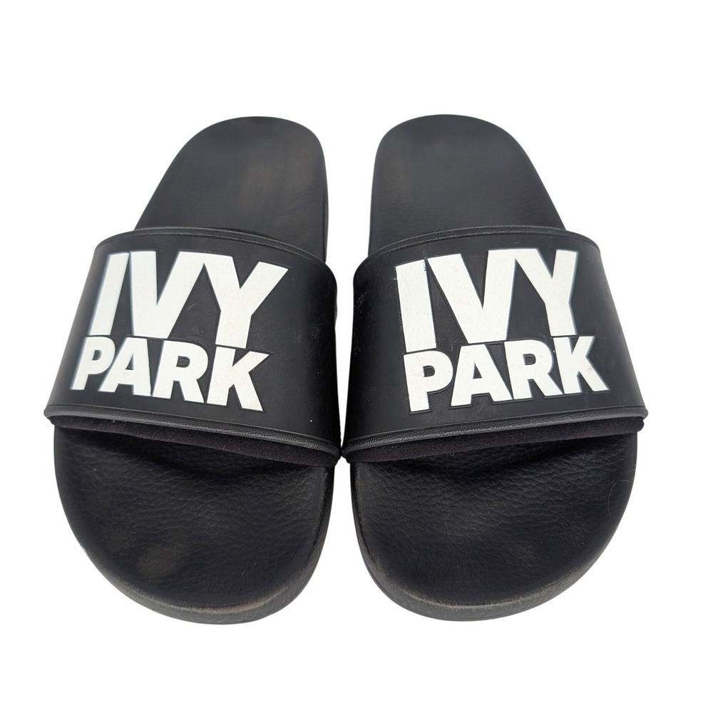 Ivy Park Slider Sandals Womens‎ 6 Black Logo Athleisure Streetwear Sporty Active